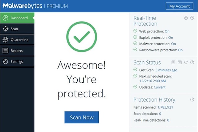 malwarebytes for mac only runs for less than a minute